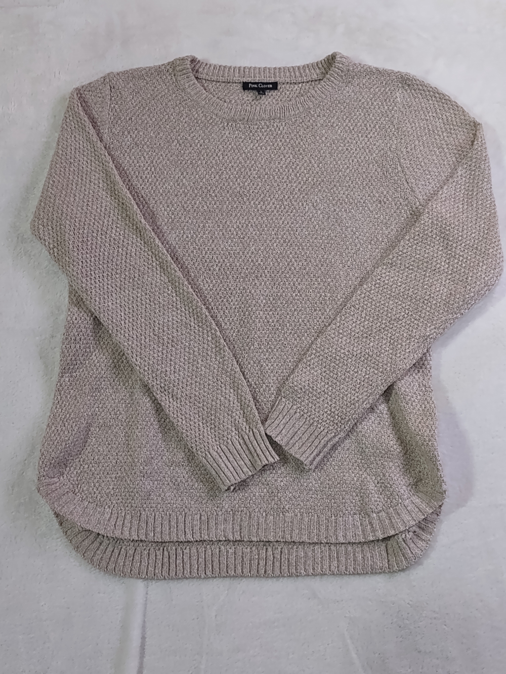 Pink Clover Heather Taupe Crewneck Textured Sweater